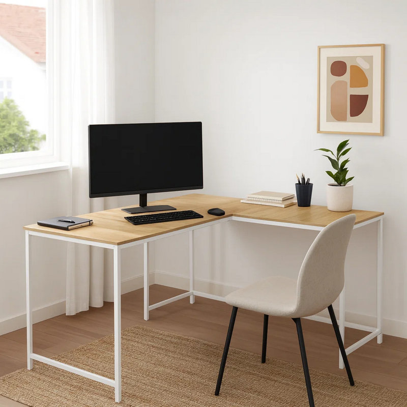 Bureau d'ordinateur, bureau personnel, coin, l 58 po, forme en L, travail, ordinateur portable, stratifié, métal, contemporain, moderne