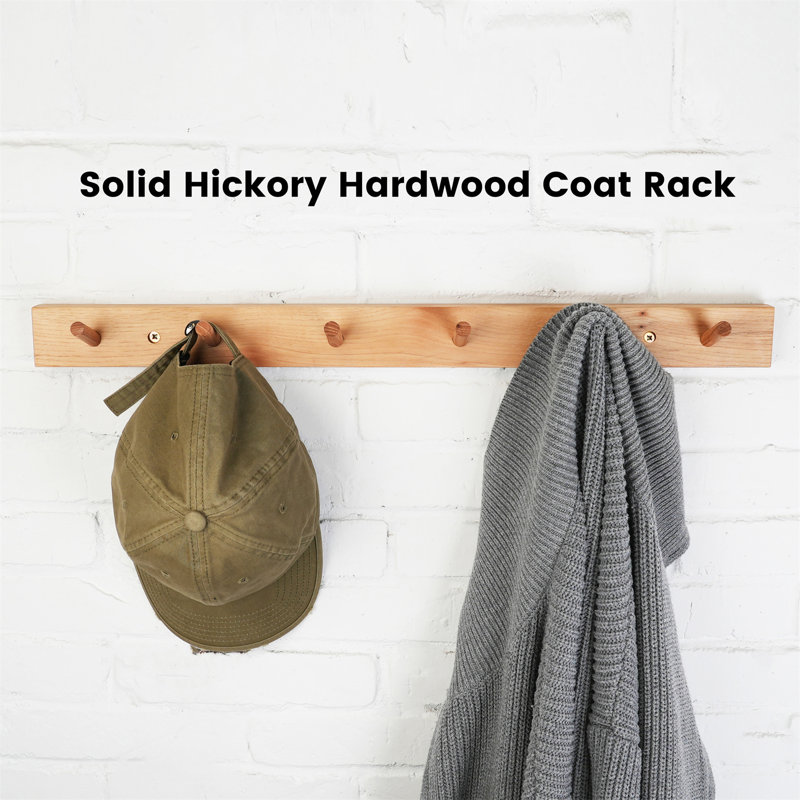 Wall Mounted Coat Rack, Natural Hickory, 2" H x 19.75" W x 0.75" D