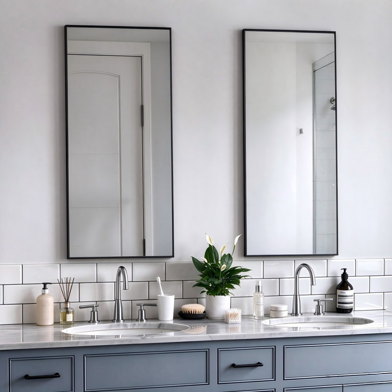 Set of 2  Rectangle Metal Framed Wall Mirror Bathroom Mirror Dresser Mirror, 91×61 cm/120×55 cm, 120 cm H x 55 cm W, Black