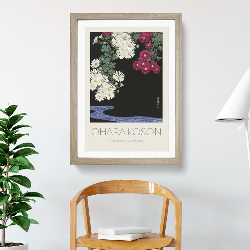 Chrysanthemums by Ohara Koson - Picture Frame Art Prints, Oak, 36cm H x 27cm W x 2cm D