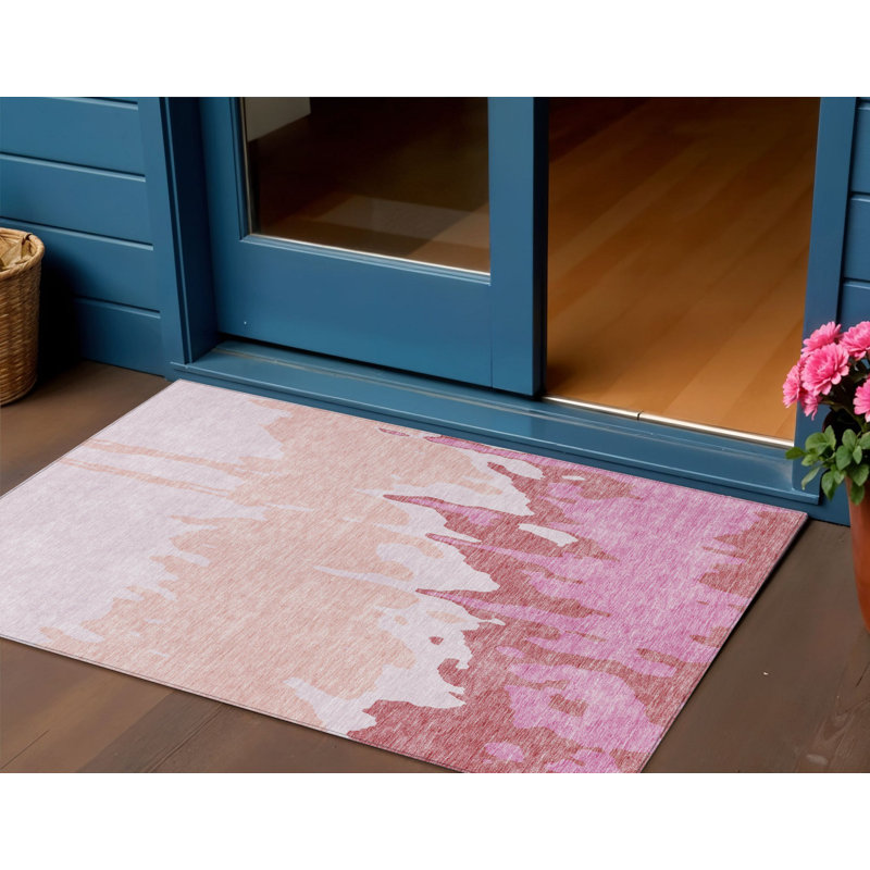 Tapis extérieur lavable abstrait 3 pi x 5 pi rosé et rose