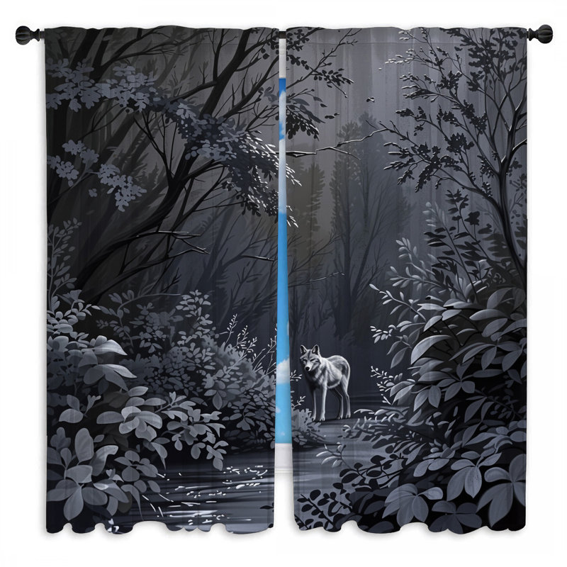 Gray Wolf In Forest Window Curtains Wolf Sheer & Room Darkening - 2 Panels, 20in x 80in - 2 panels