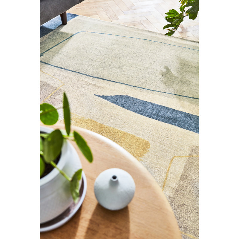 Yalissa Hand Woven Wool Geometric Area Rug, Rectangle 5'3" x 7'6"