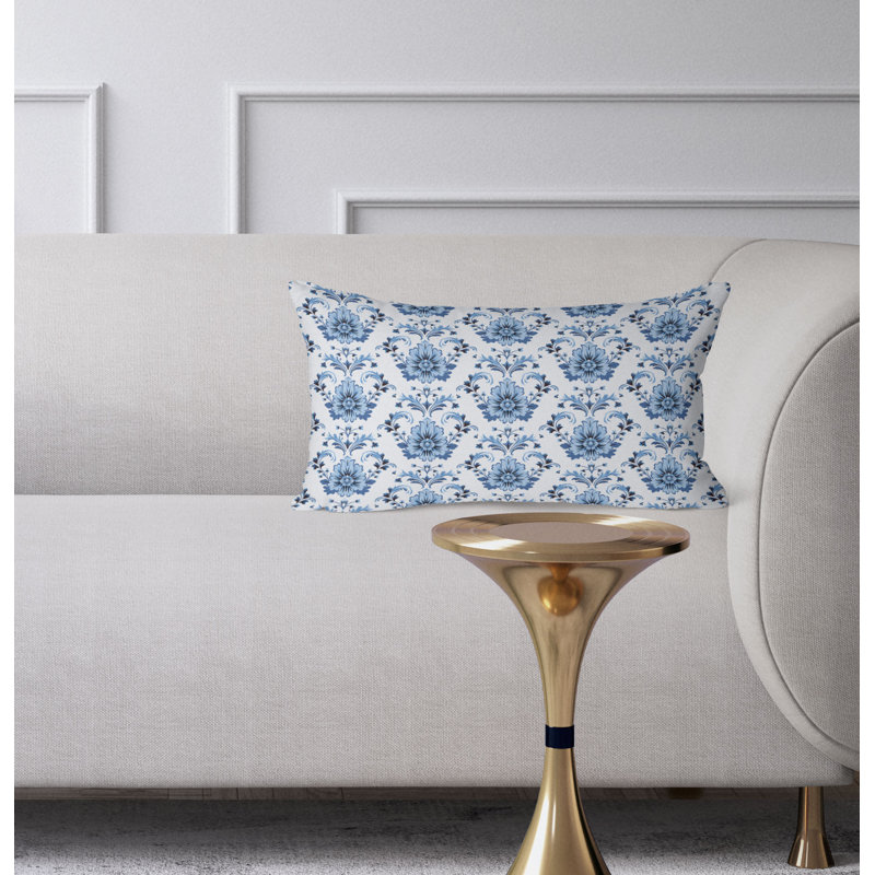 Ornate Opulence  Rectangular Throw Pillow, Blue/White