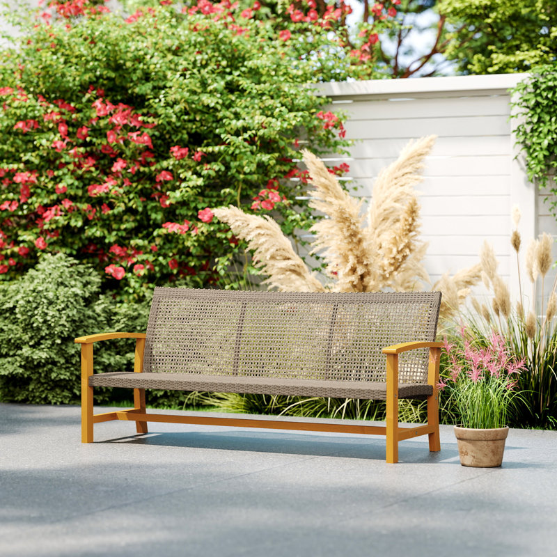 Canapés de patio avec siège, osier en acier et bois d'acacia 1000 lb, maison d'extérieur rustique