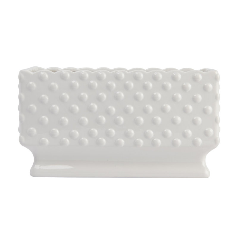 White Ceramic Hobnail Rectangle Planter with Scalloped Edge