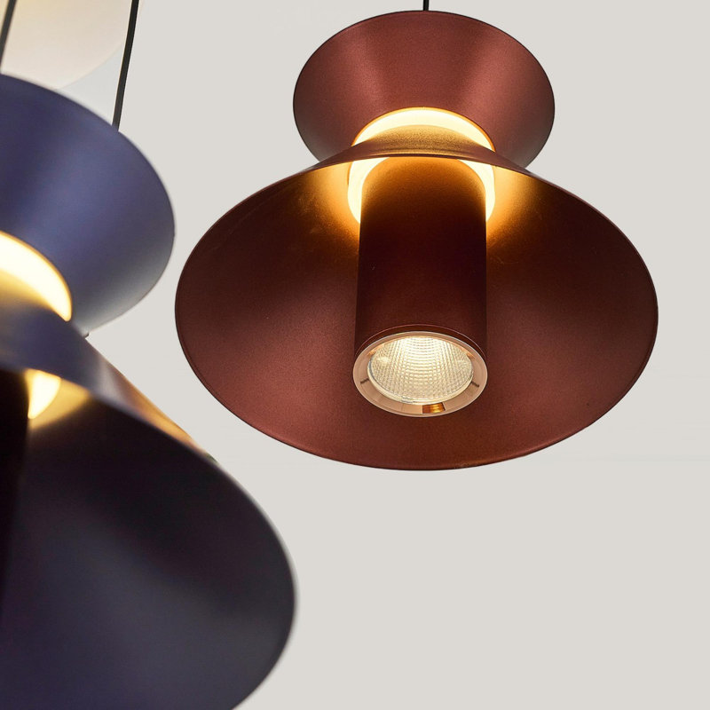 Lustre élégant en métal avec couvercle en verre opale Cassen, 13,8 po de diamètre x 47,2 po de hauteur | 1 x DEL 35 W (3 000 K, 3 500 Lm) | Assemblé, classé IP20, bleu élégant, brun et blanc | Parfait pour la salle à manger et les espaces de vie