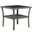 Table d'appoint en rotin, table de bout d'extérieur avec tablette de rangement, cadre carré en aluminium, table basse avec plateau en verre trempé, gris mélangé