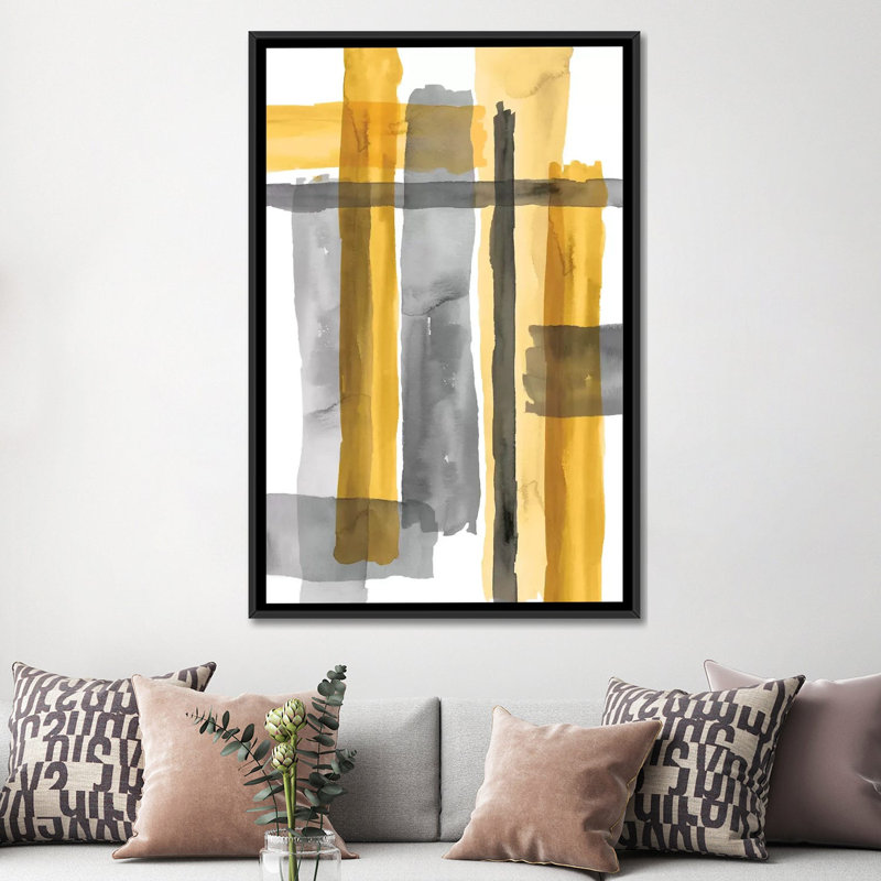 " Golden Criss-Cross " by Eva Watts, 26" H x 18" W x 1.5" D, Black Framed Canvas, No Mat