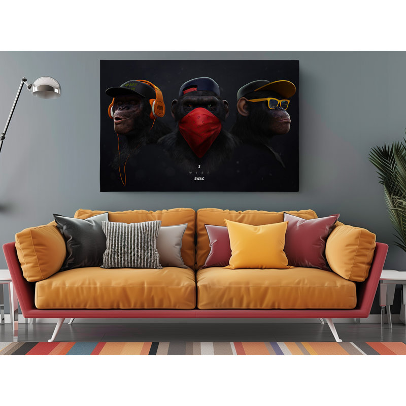 " Wise Monkeys Swag Banksy Monkey Gorilla Chimp ", 30" H x 45" W x 1" D