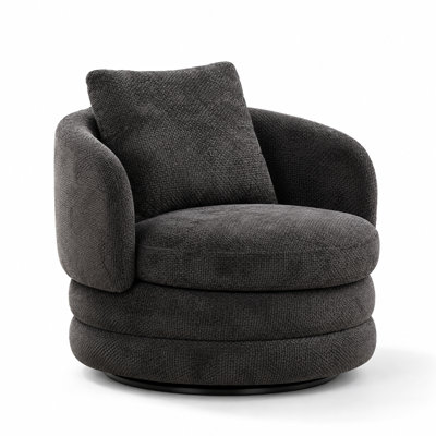 Modern Round 360-Degree Swivel Barrel Accent Chair with Pillow, Chenille Upholstered Comfy Barrel Armchair , Ergonomic Seating with Plush Foam Cushioning