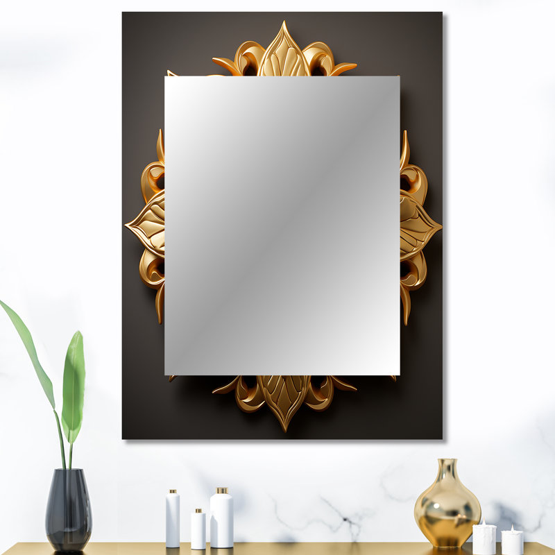 Abstrait doré tournesol Glam Blooming II - miroir de tournesol, miroir mural décoratif traditionnel, impression d'art en métal
