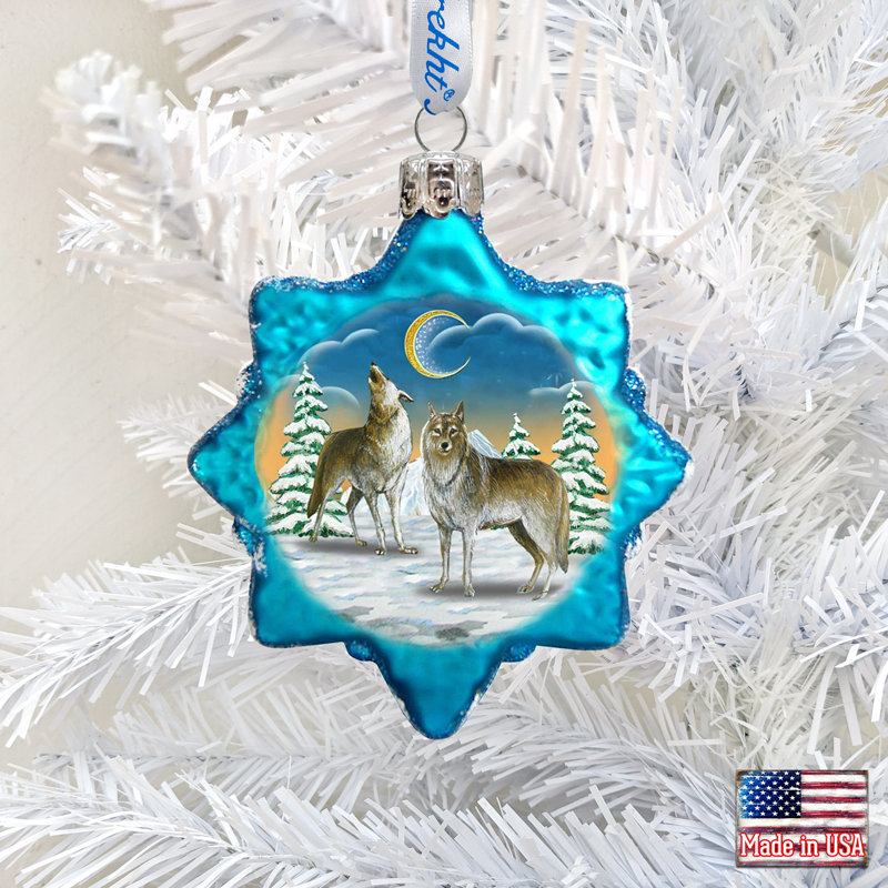 Keepsake Wolves in The Winter Moon Glass Ornament