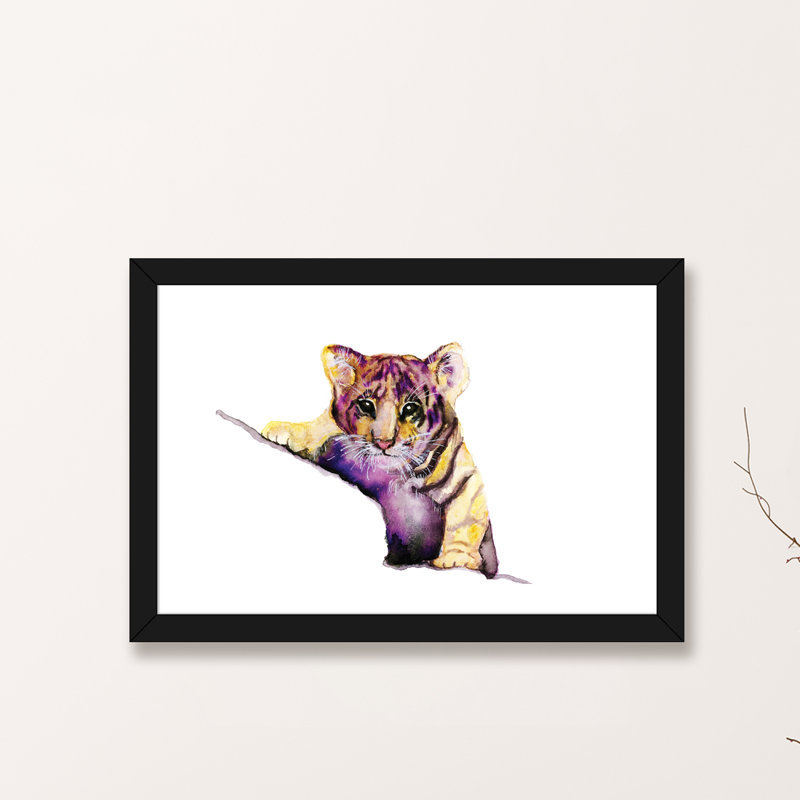 Art little tiger, H 24 po x l 32 po x P 1 po, Papier avec cadre noir
