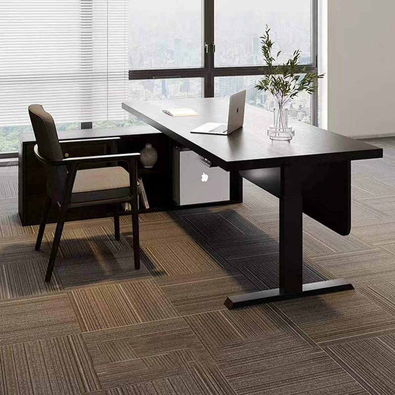 Bureau rectangulaire en bois massif noir, Retour à gauche, 47.24" H x 70.87" W x 31.5" D