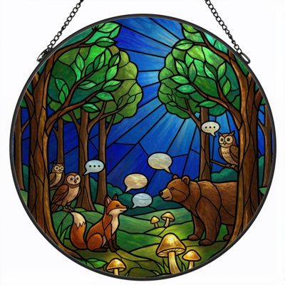 Panneau de vitrail pour animaux de la forêt H 7,8 po
