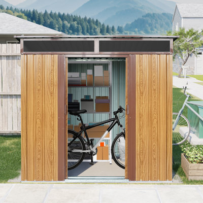 Abri de jardin extérieur en métal avec portes coulissantes et plaque transparente pour la cour et le café Alvantor 6 x 5 pi