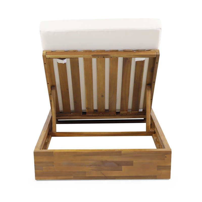 Teak and Cream Outdoor Acacia Wood Chaise Lounge Set