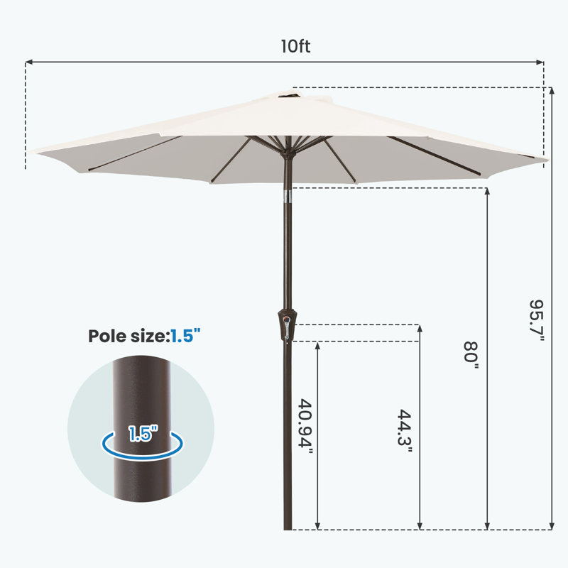 Parasol de marché inclinable Germar, Blanc cassé / blanc, H 95,7 po x l 120 po x P 120 po