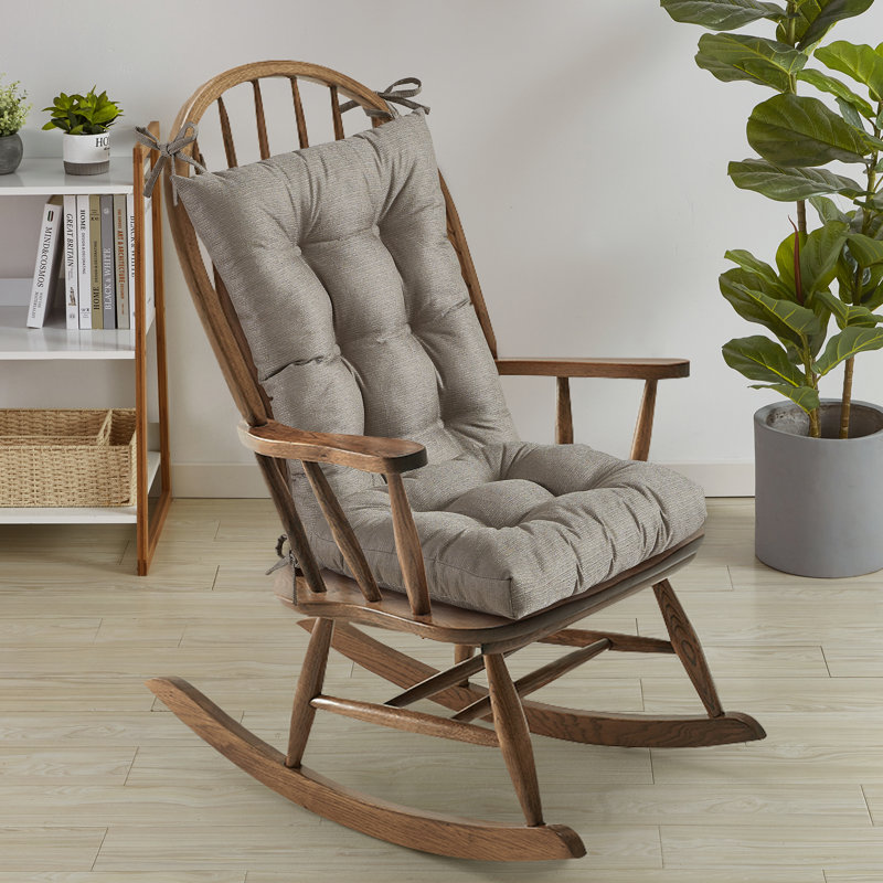Rocking Chair Cushion Premium Comfortable Thick Tufted High-Backed Pillows Lounger Pads Nonslip Back Seat 2 Piece Set of Upper and Lower with Ties, Taupe Color