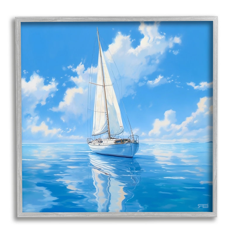 Vivid Blue Sailboat Reflection Canvas Wall Art, 17 x 17