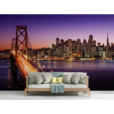 Papier peint San Francisco Skyline Bay Bridge Night