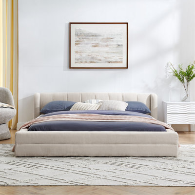 Structure de lit tapissier grand format avec tissu épais, lit plateforme grand format en chenille avec tête de lit et structure solide