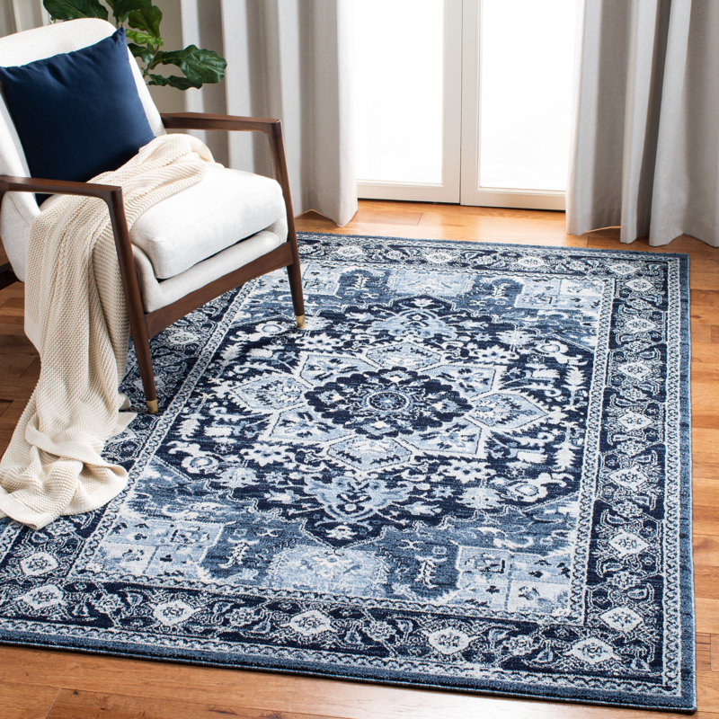 Cestina Oriental Navy/Blue Area Rug, Rectangle 5'3" x 7'6"