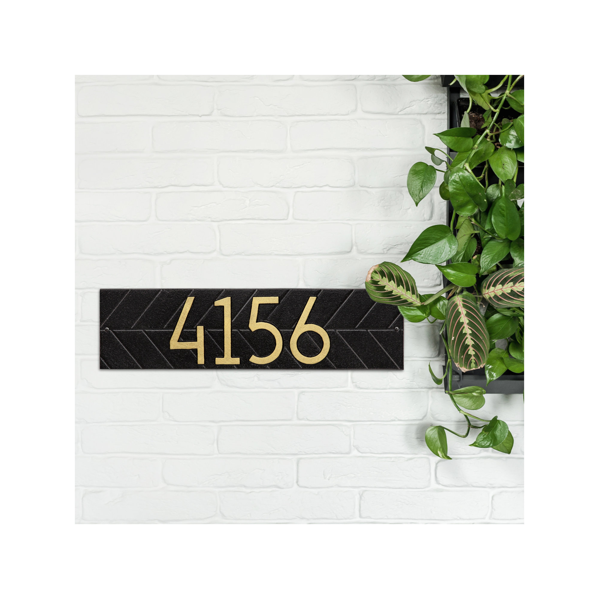 Mid-century Modern Herringbone Wall Plaque, Yes, Black/Gold