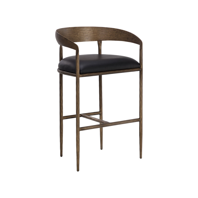 Upholstered Stool with Metal Frame, Bar Stool (30.5" Seat Height), Black