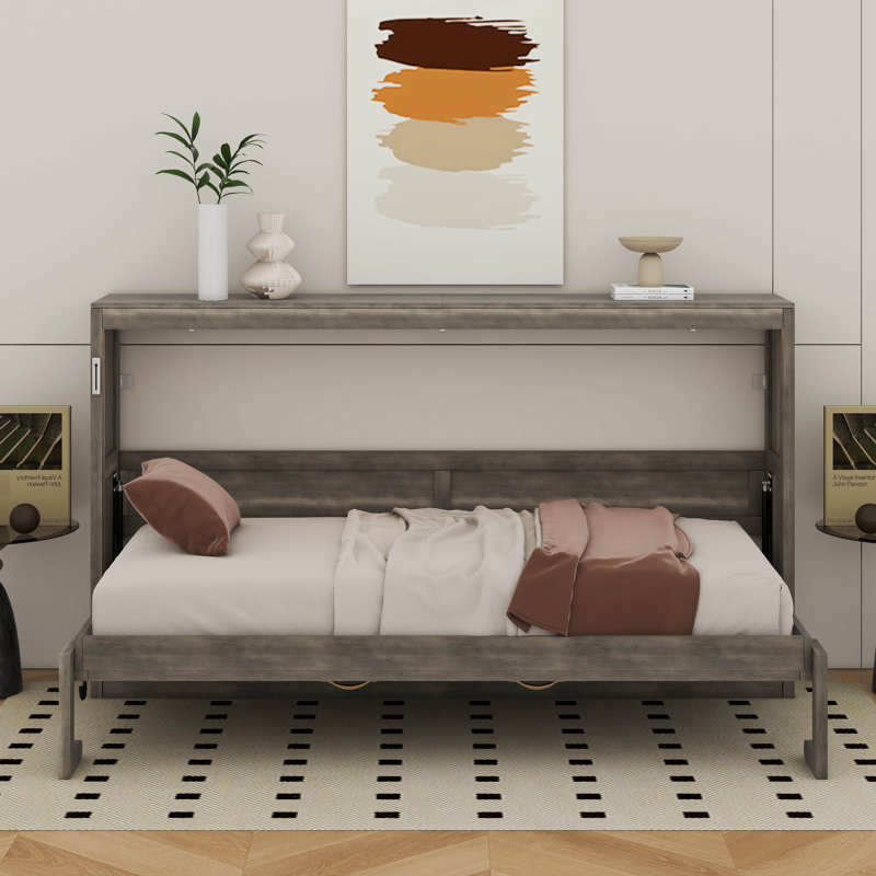 Lit escamotable simple avec lumière DEL, Brun