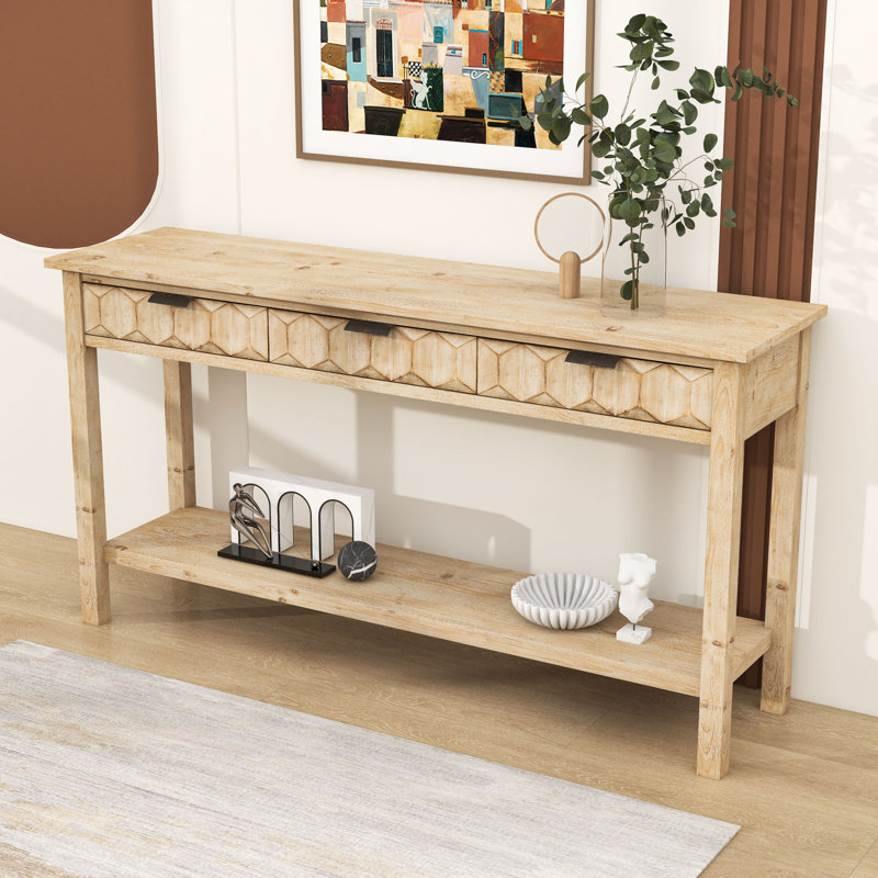 Console Table with 3 Drawers, Natural