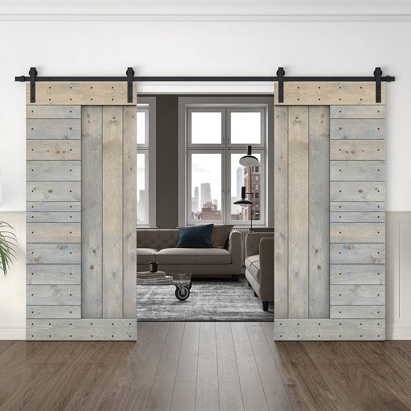 84'' Solid Wood Paneled Painted without Installation Hardware Kit Barn Door, 48" x 84", Smoke Gray