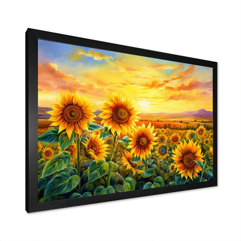 Sunflowers Burning Sunset - Tournesols, reproductions encadrées, Cadre photo noir, H 16 po x l 32 po x P 1 po