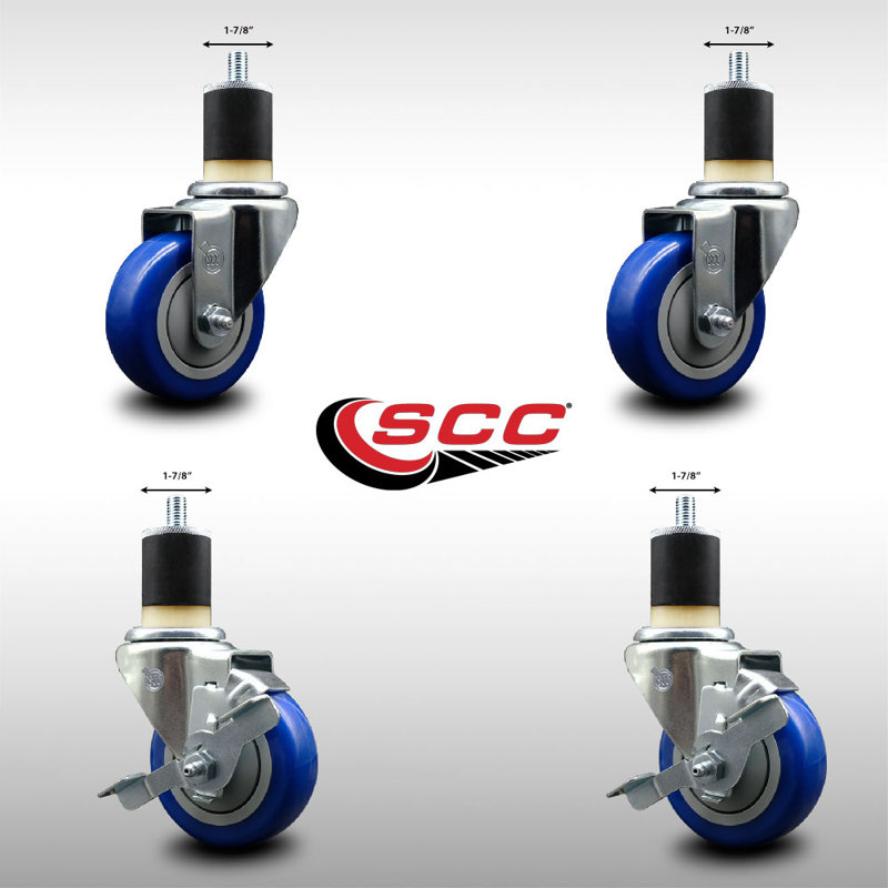 Ensemble de roulettes extensibles pivotantes 3,5 pouces 1 pouce / 7 pouces et 8 pouces SCC, Bleu