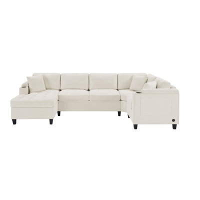 Modern U-Shaped Sectional Sofa 115.7" Corner Sectional Living Room Couch Oversized Sectional With With Built-In Cup Holders