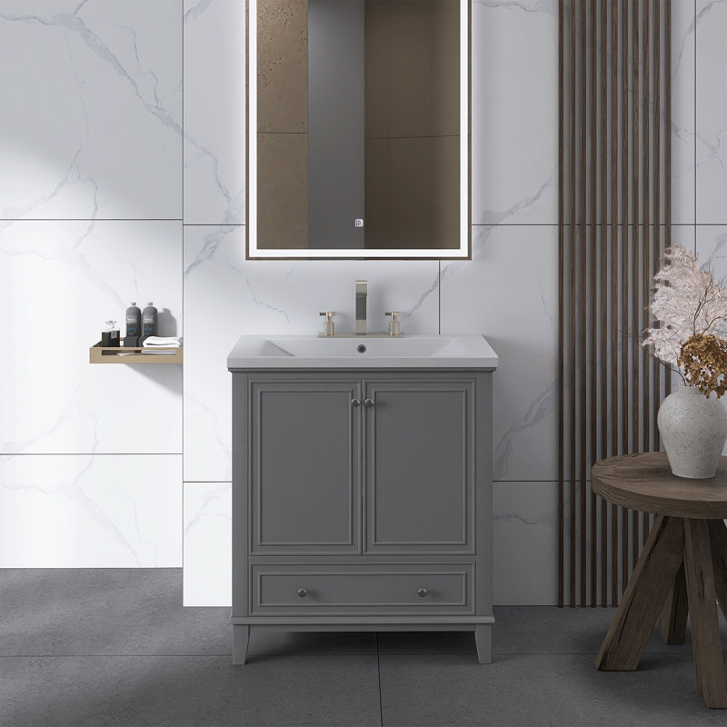Meuble-lavabo autoportant de 30 po avec lavabo, Gris / argent