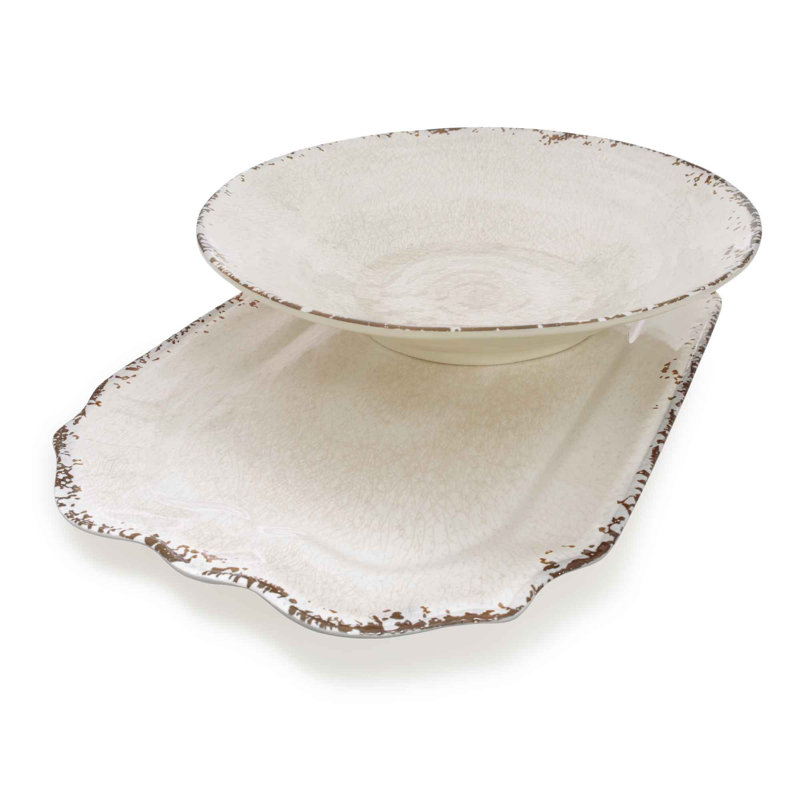 Williston Forge Carnspindle Melamine Serving Bowl, Cream