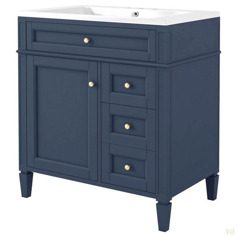 Meuble-lavabo de 30 po avec lavabo supérieur, meuble-lavabo moderne avec 2 tiroirs et tiroir escamotable, meuble-lavabo simple