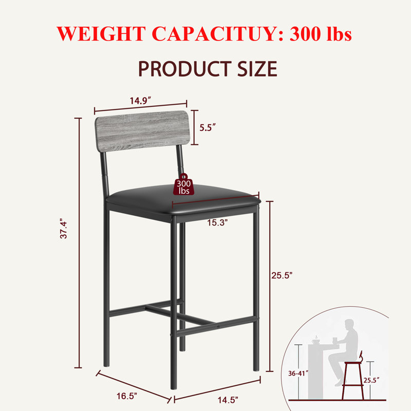 Upholstered Counter Stool with Metal Frame