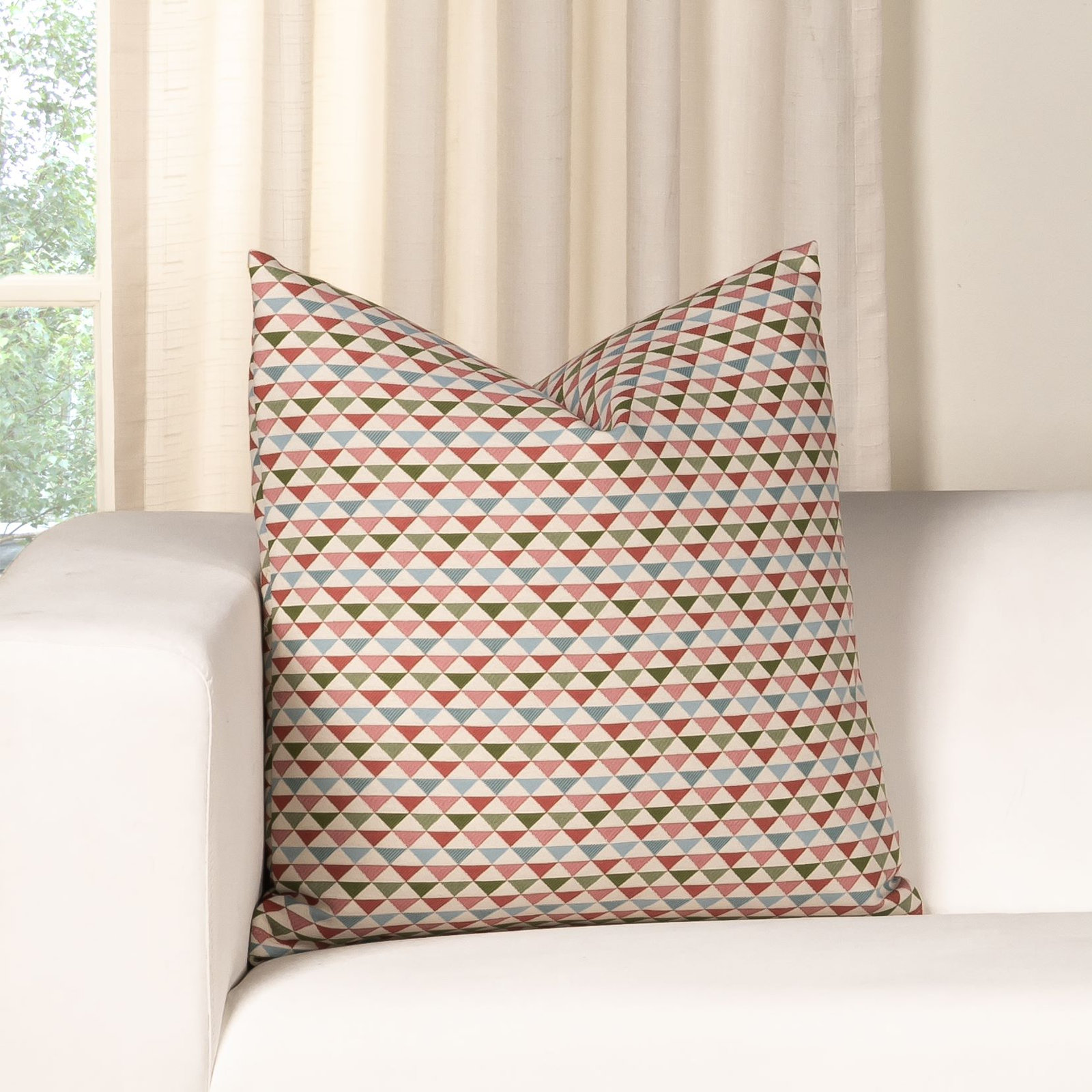 Mauna Geometric Indoor/Outdoor Throw Pillow, Green, Square 17"