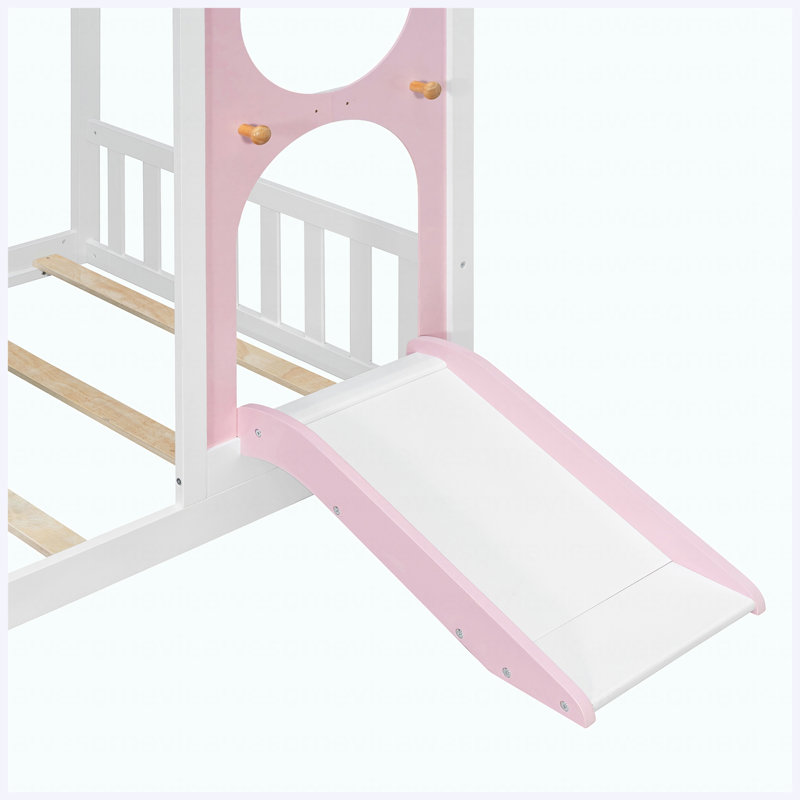 Lit simple avec glissade, bande lumineuse à DEL et panneau avant, rose - lit plateforme en bois pour enfants, Rose