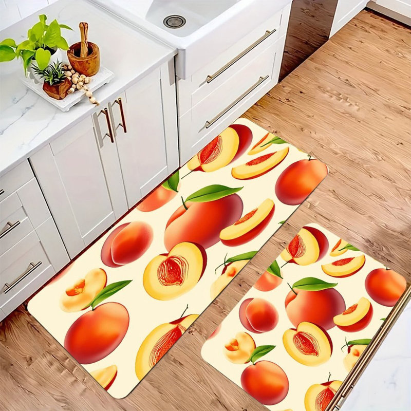 Ensemble de 2 tapis de cuisine à motif de pêche jaune