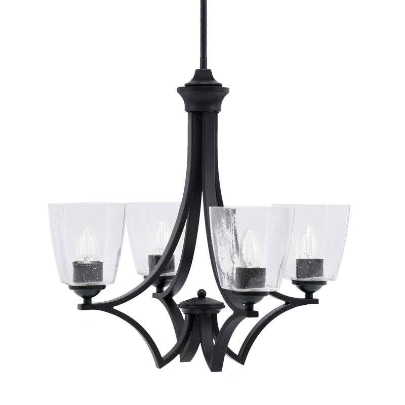 Lustre suspendu 4 lumières Zilo avec verre carré transparent de 4,5 po, Noir mat