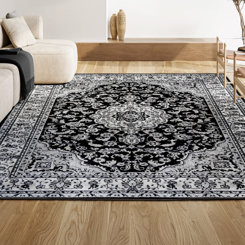 Arignote Modern Persian Floral Cream/Gray/Black Rug, Rectangle 4' x 6'