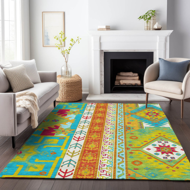 Machine Washable Indoor/Outdoor Chantille ACN1015 Teal Rug, Rectangle 8' x 10'