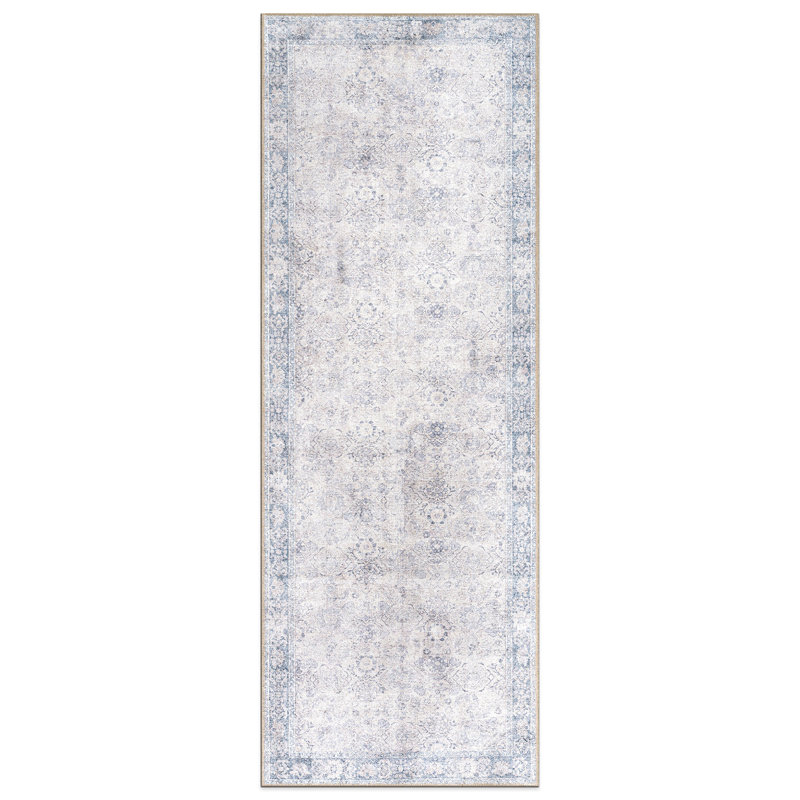 Transitional Bordered Vintage Machine Washable Non Slip Area Rug, Runner 2'6" x 10'