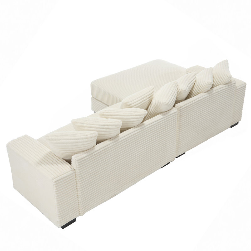 Compression Modular L-Shaped Corduroy Sofa, Beige Corduroy, Left Hand Facing