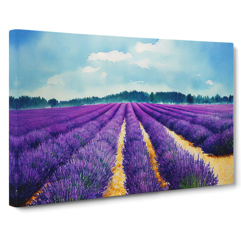 Lavender Field Watercolour Vol.4 - Wrapped Canvas, 40cm H x 60cm W x 3cm D