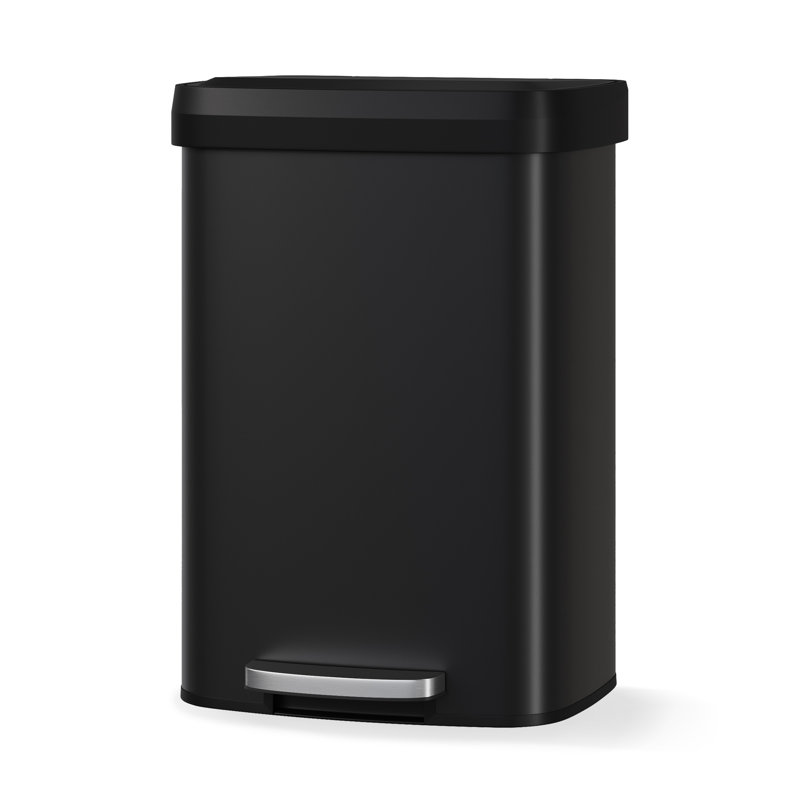 13 gal / 50 L Metal Trash Can with Lid, Large Garbage Can for Kitchen, Rustproof Step-on Kitchen Metal Trash Bin with Liner Rim, Rear Handle, Soft Close Plastic Lid